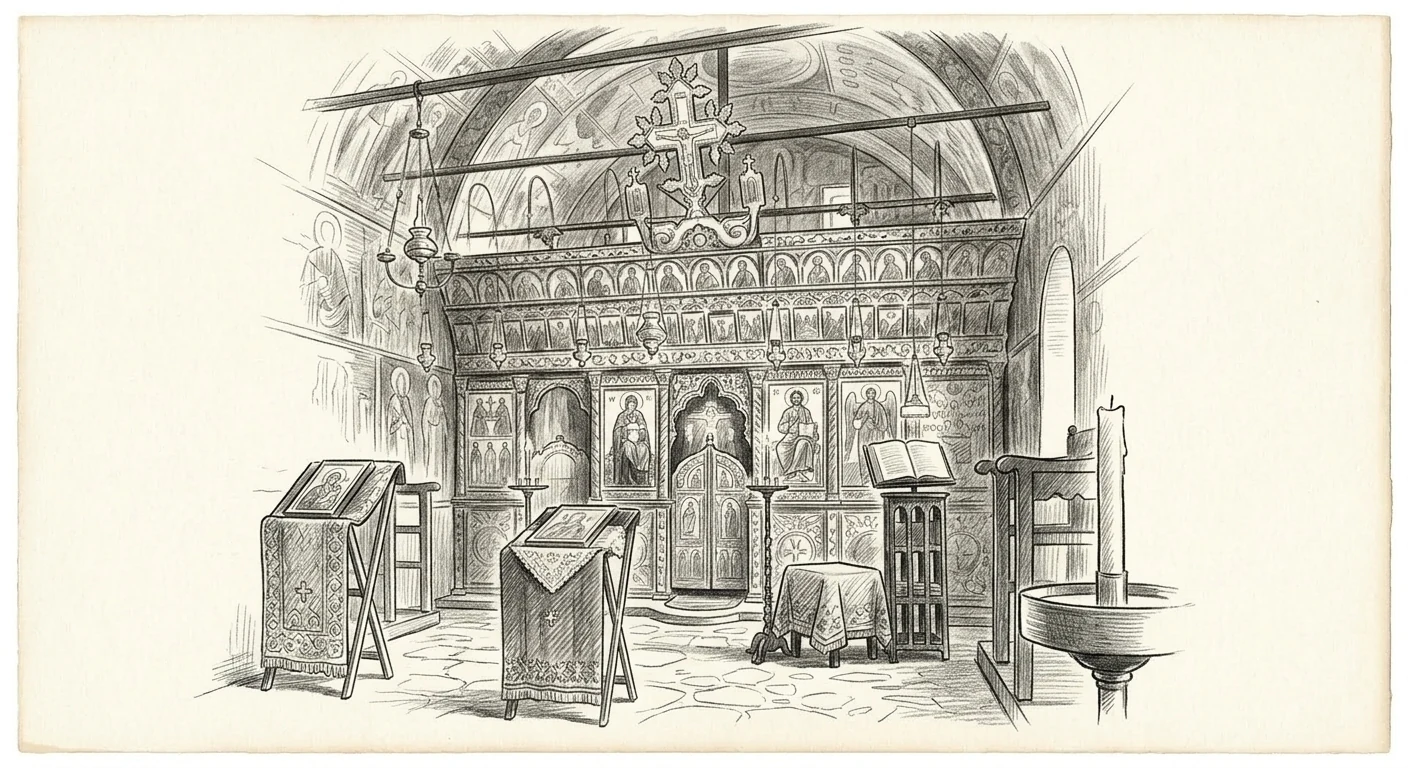 The gilded carved wooden iconostasis in the catholicon of the Monastery of Agios Nikolaos